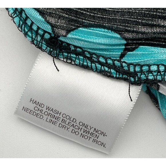 Covington 3/4 Sleeve Square Neck Accordion Pleat Retro Floral Blk Wh Teal Top LG - Picture 8 of 10